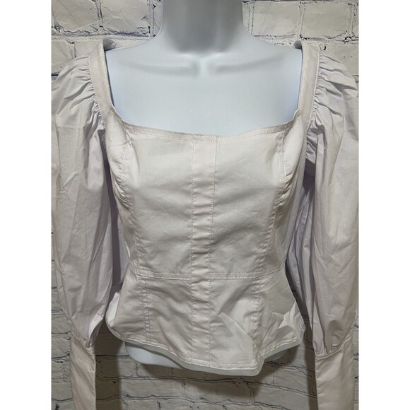 NWT Choosy White Square Neck Puff Sleeve Button Cuff Blouse Top Size Small - Picture 2 of 9